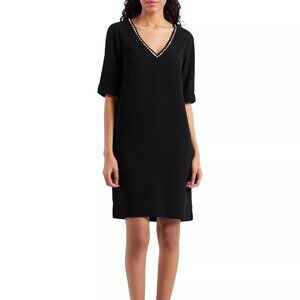 Gerard Darel Jackie Dress Knee Length Black V-Neck 42 US 10 NWT